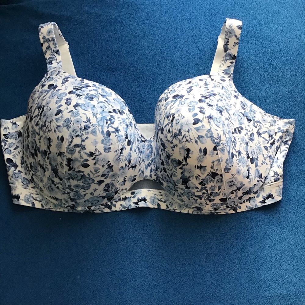 Cacique Floral White Underwire, Lightly Lined Plus Size Bra 46G, Never Worn